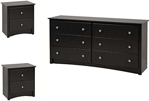 Home Square Contemporary 3 Piece Bedroom Set with Bedroom Dresser and 2 Piece 2-Drawer Nightstand in Black