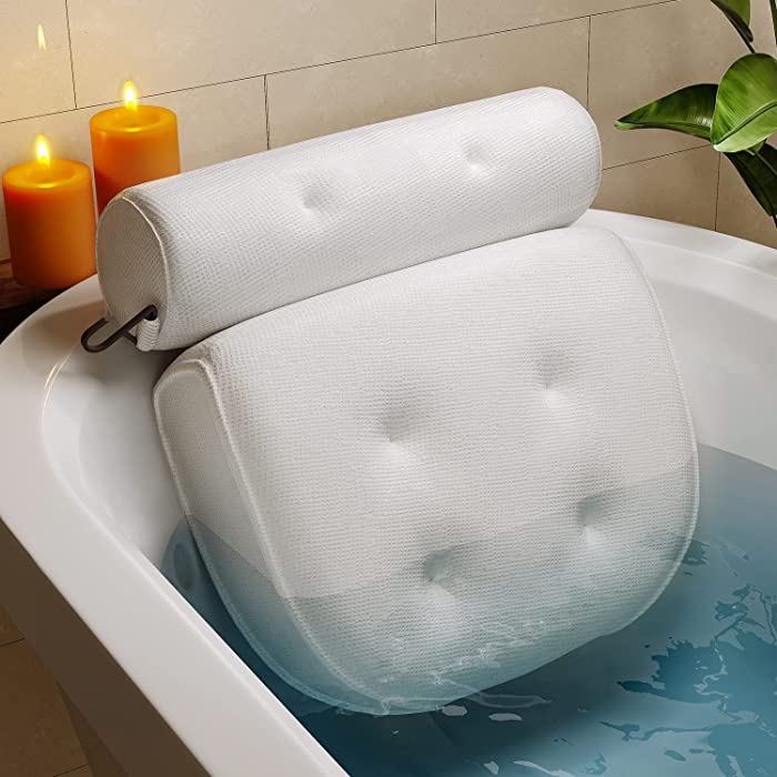 Idle Hippo Bath Pillow Bathtub Pillow, Bath Pillows for Tub Neck and Back Support with 6 Non-Slip Suction Cups, Ergonomic Bath Tub Pillow Headrest, Luxury Bath Accessory Spa Gifts for Bathtub, Hot Tub