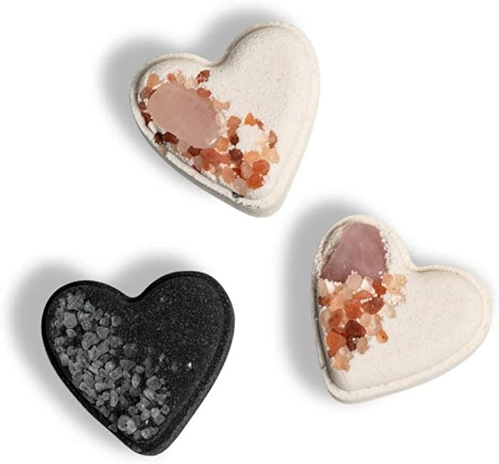 LA SALT CO Bath Bomb Love Gift Set, Crystal Heart-Shaped Bath Bombs, Set of 3 | Jasmine, Vanilla, Plumeria + More | Made with Natural Ingredients + Pure Essential Oils, Cruelty-Free, Made in USA