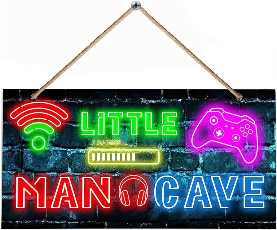 ZGDYUI Neon Gaming Decor for Boys Room Wooden, Neon Gaming Wall Art Set for Boys Bedroom，Neon Gaming Wooden Door Sign for Gamer Room Decor, Boys Decorations for Bedroom Nursery Playroom Wall Art (A1)