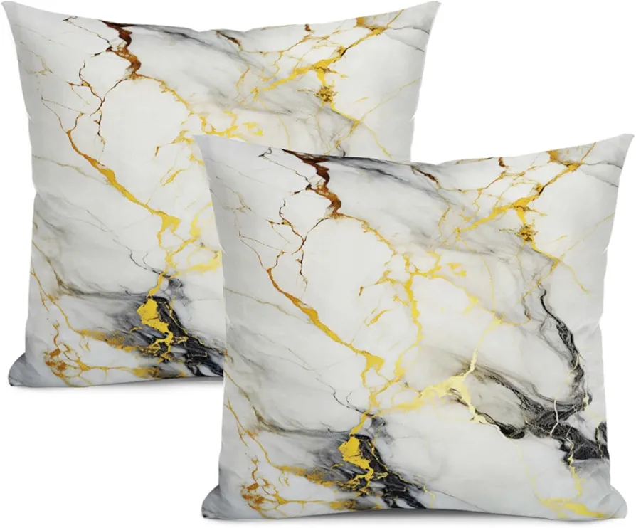 Black Gold Throw Pillows Cover 18x18 Inches Set of 2 Marble Texture Pillow Cases for Sofa Couch Bedroom Living Room White Black Gold Marble Decorative Cushion Covers