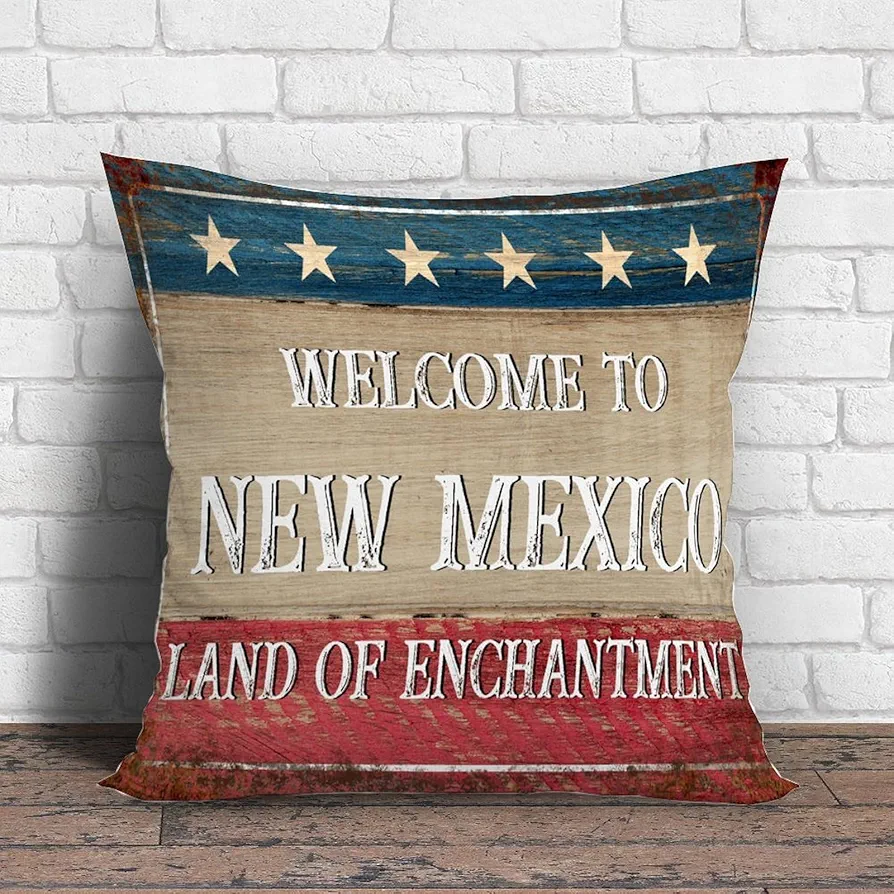 Welcome to New Mexico Land of Enchantment Throw Pillow Case New Mexico Pillowcase 18x18in Decorative Pillow Home Canvas Retro Rustic Cushion Cases for Living Room Bed Farmhouse Patio