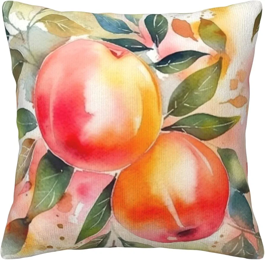 Colorful Peach Watercolor Design Print Throw Pillow Covers Soft Corduroy Cushion Covers Square Pillowcase Cushion Case for Sofa Living Room Home Decoration 18"x18"