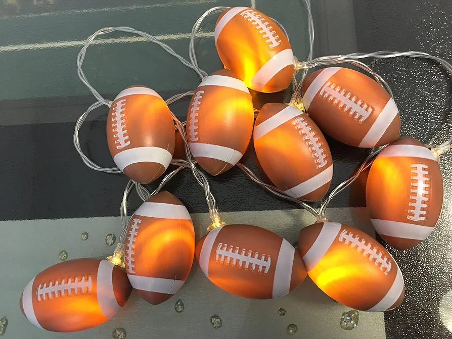 Football Decor Lights String,Battery Powered 6.5ft 10 LED Football Fairy Lights for Room Decor,Sport Theme Party Decorative Lights,Birthday Christmas Decorations,Football Fans Gift