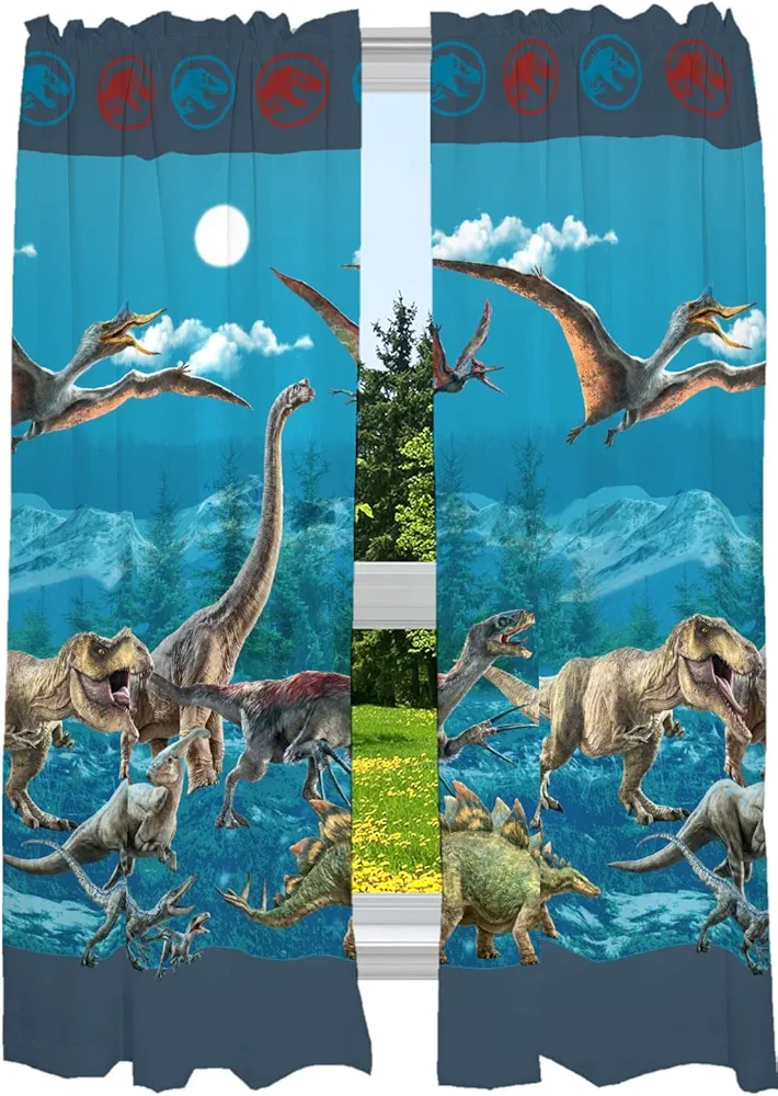 Jurassic World Dominion Kids Room Window Curtain Panels Drapes Set, 82 Inches x 63 Inches, By Franco