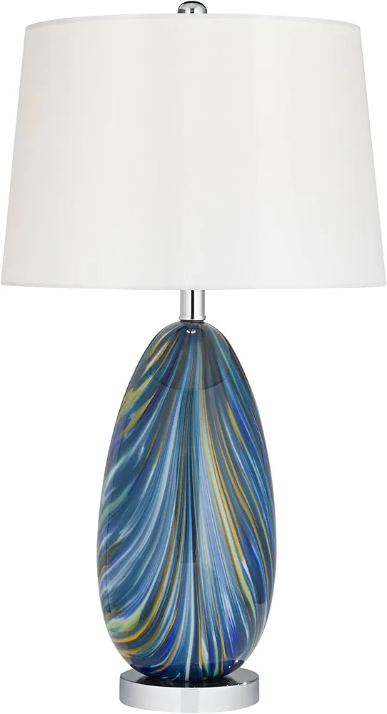 Possini Euro Design Pablo Modern Table Lamp 27" Tall Swirling Multi Color Blue Hand Blown Art Glass Metal White Tapered Drum Shade Decor for Living Room Bedroom House Bedside Home (Color May Vary)