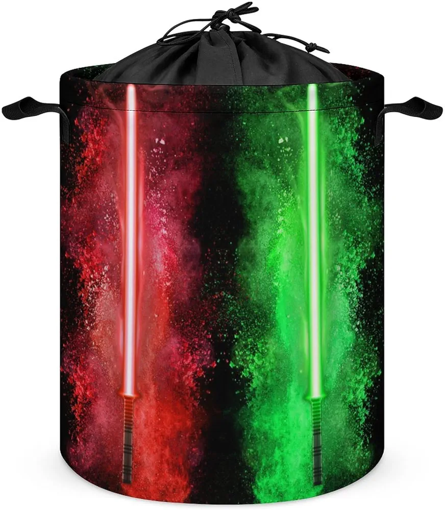 Abstract Red Lightsaber Kids Laundry Basket Cool Boys Green Burning Lightsaber Paint Style for Blanket Toys Dirty Clothes in Living Room Bathroom Bedroom One Size