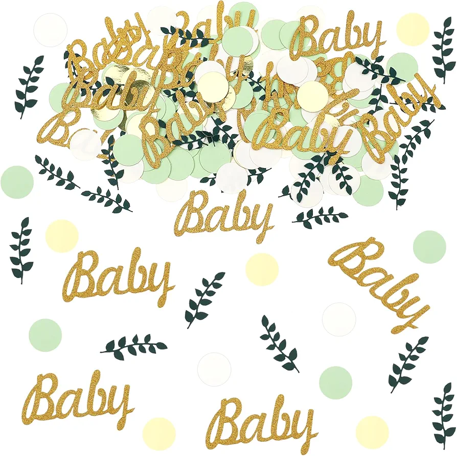 200 Pcs Greenery Sage Confetti, Baby Shower Glitter Confetti Birthday Party Table Confetti for Wedding Classroom Nursery DIY Arts Crafting Decor Supplies(Baby)