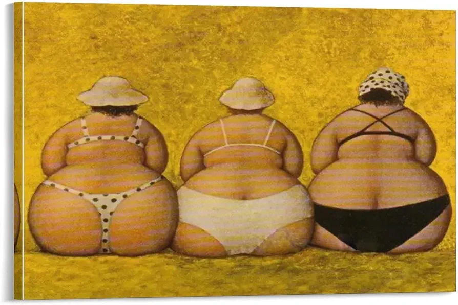 Fat Lady on The Beach, Woman on The Beach, Bathing in The Sun, Abstract Wall Decoration, Retro Paint Wall Art Paintings Canvas Wall Decor Home Decor Living Room Decor Aesthetic 08x12inch(20x30cm) Fr