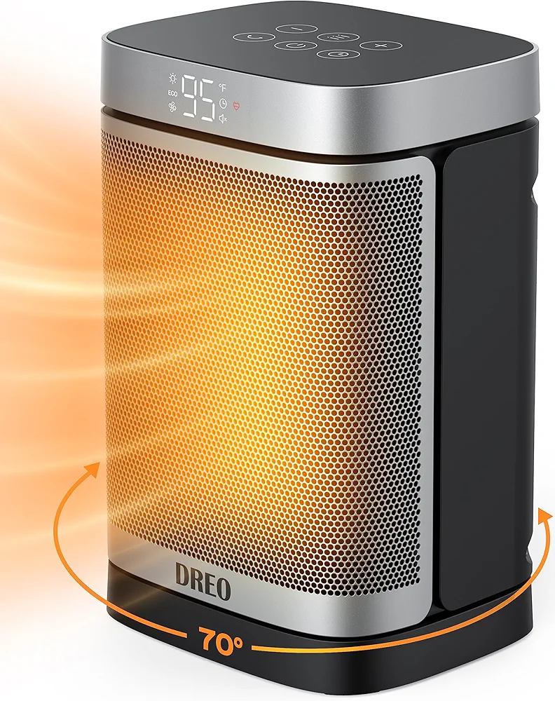 Dreo 1500W Space Heater, 70° Oscillating Portable Heater for Indoor Use, Digital Thermostat, 4 Modes, 12h Timer, Personal Electric Heater PTC Ceramic Heater Quick Safety Heating for Home Office