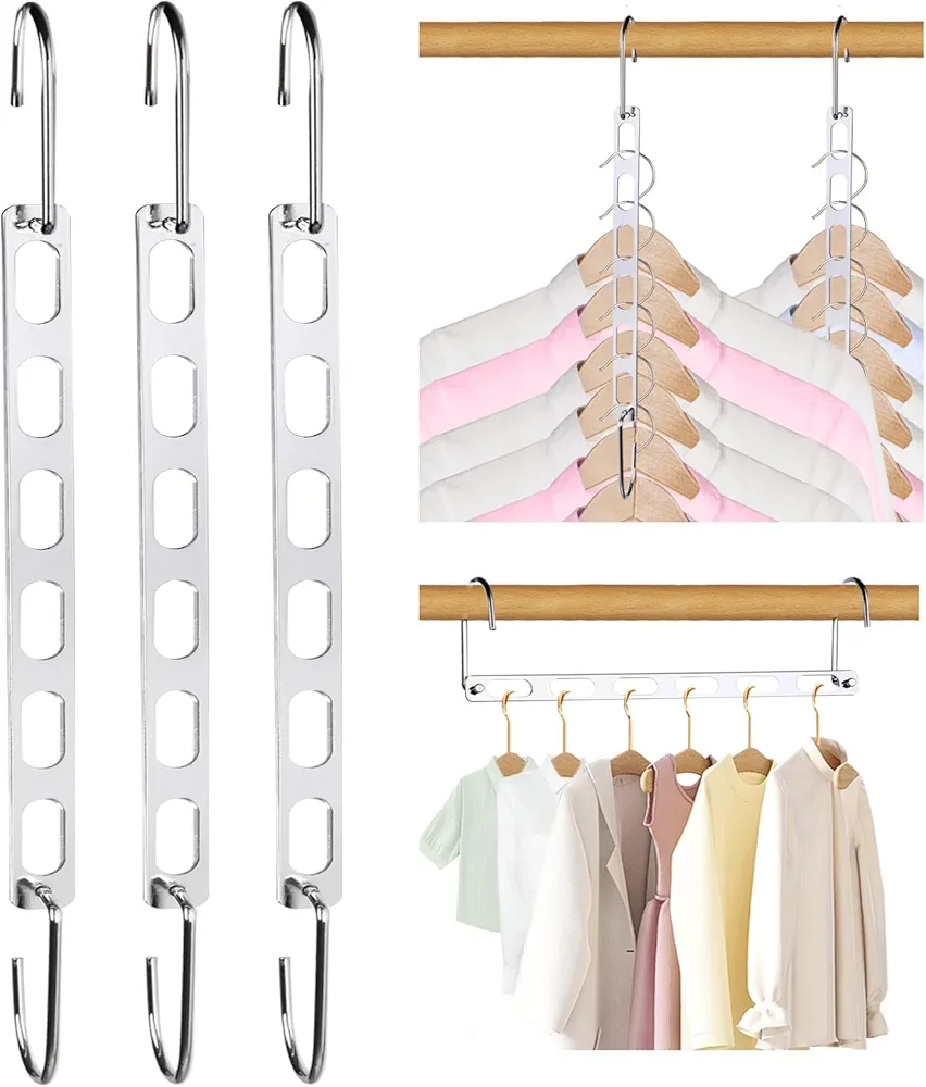 Space Saving Hangers for Clothes, Collapsible Hangers Space Saving for Organization and Storage, 3 Packs Clothes Hangers Space Saver for Closet, Metal Hangers Organizer, Dorm Room Essentials