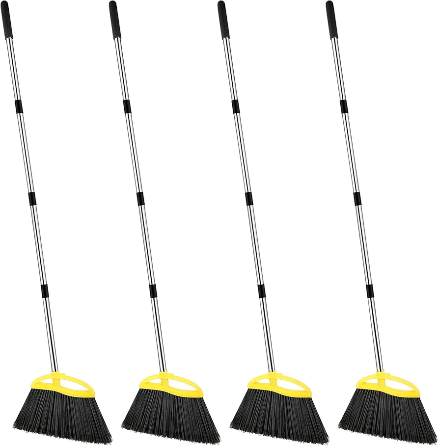 Gerrii 4 Sets Heavy Duty Commercial Broom Bulk 57.9 Inch Long Handle Outdoor Broom Indoor Commercial Broom Angle Broom for Easy Sweeping for Kitchen Room Office Lobby Floor