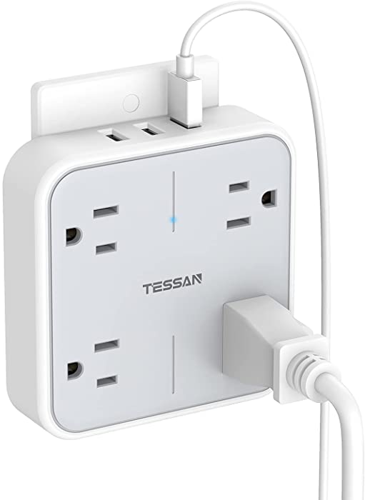 Multi Plug Outlet Extender with USB, TESSAN Surge Protector Outlet Splitter with 3 USB Wall Charger, Multiple Plug Expander for Travel, Home, Office