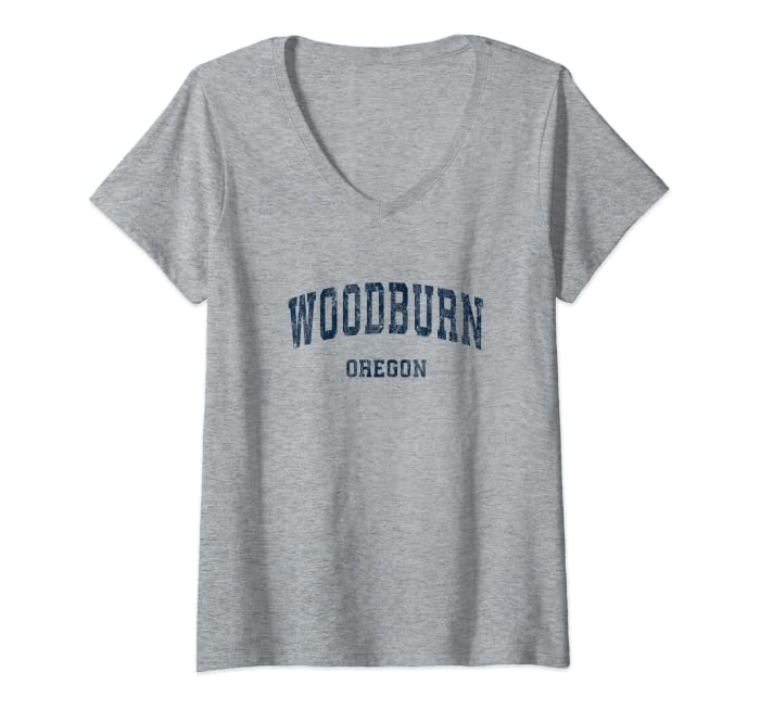 Womens Woodburn Oregon OR Vintage Varsity Sports Navy Design V-Neck T-Shirt