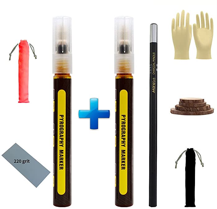 Vanity Shoot NEW Wood Burning Marker Pen 8-PIECE SET, Pyrography Wood Burning Pen Marker KIT for DIY, Chemical Scorch Marker Pen, Bonus Draft Pencil, Bonus Marker Pen, Bonus 220 grit sandpaper.