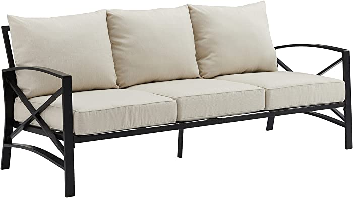 Crosley Furniture KO60027BZ-OL Kaplan Outdoor Metal Sofa, Oiled Bronze with Oatmeal Cushions