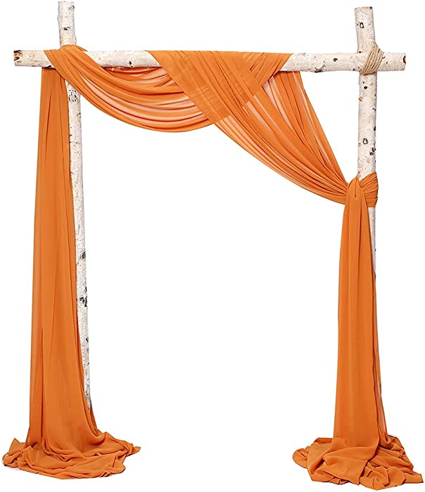 SHERWAY 2 Panels Chiffon Fabric Drapery Wedding Arch Drapes, Party Backdrop Curtain Panels, Ceremony Reception Swag Decoration (27 x 216 Inch, Orange & Orange)