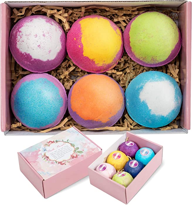 EverLife Bath Bombs for Women, Handmade Bubble Bath Bomb Gift Set, 6 XXL Fizzies with Natural Dead Sea Salt Cocoa and Shea Essential Oils, Fizzy Spa to Moisturize Dry Skin, Idea for Women