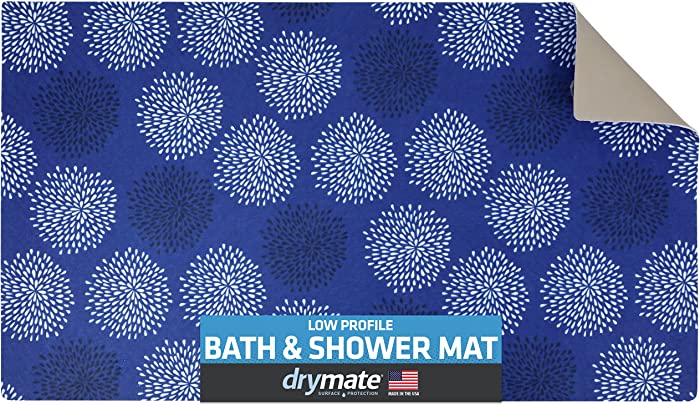 Drymate Low-Profile Bath & Shower Mat, (Ultra-Thin) Fits Under Doors -Absorbent/Waterproof/Slip-Resistant- Machine Washable Bathroom Floor Pad for Outside of Bathtub (USA Made) (16” x 28”)