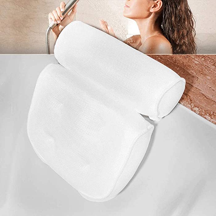 YYL Bath Pillow, 3D Air Mesh Spa Pillow Spa Bathroom Pillow with Powerful Suction Cups for Head Neck and Shoulder Support Soft and Comfortable