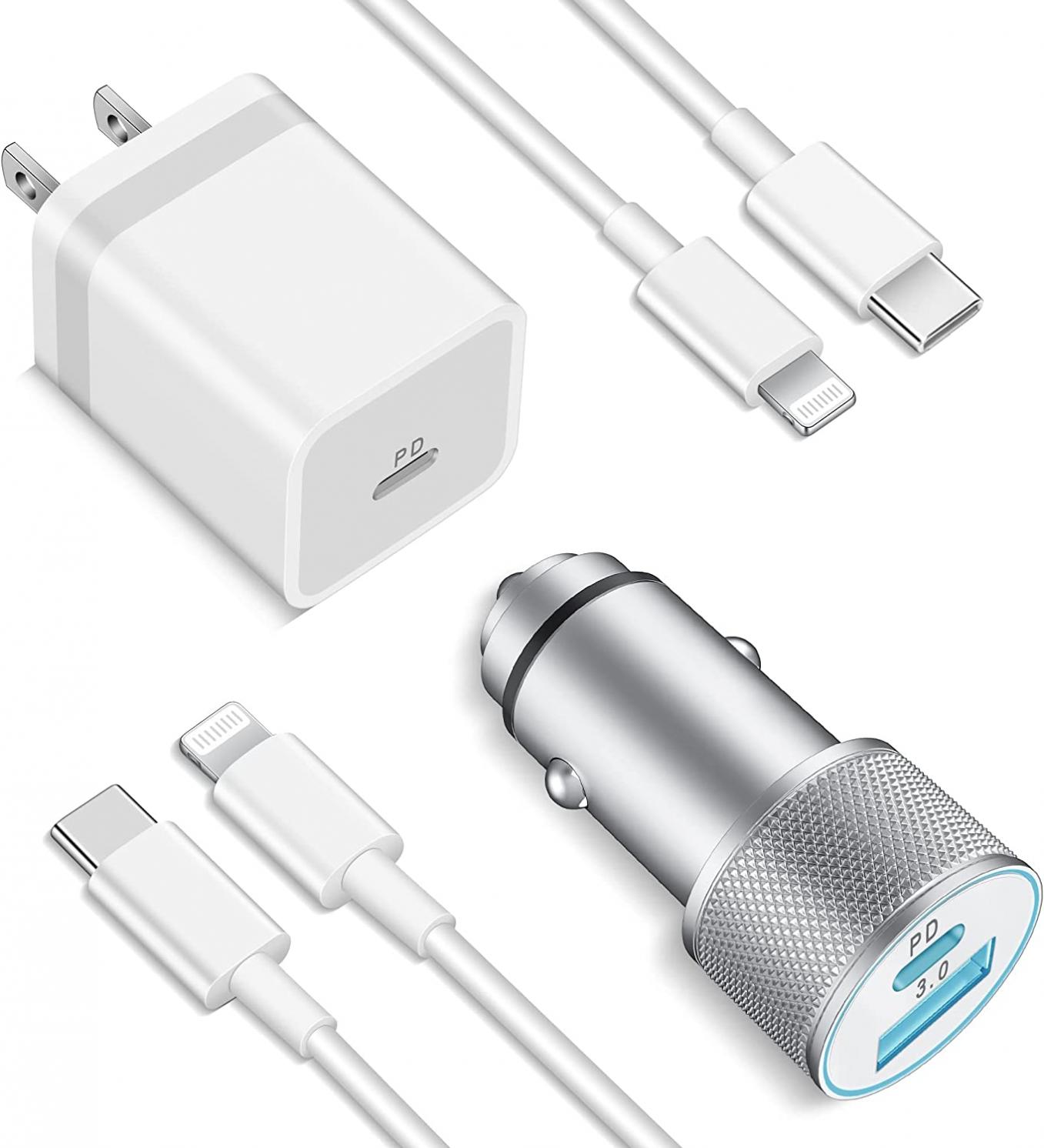 [Apple MFi Certified] iPhone 13 12 Fast Charger, TIKALONG 38W USB C Car Charger + 2 X 3FT Lightning Cable + 20W PD USB C Wall Charger Block Fast Charging for iPhone 13/12 Pro Max/11/XS/X/XR/8, iPad