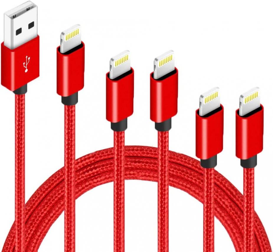 iPhone Charger,5Packs(3ft 3ft 6ft 6ft 10ft) Charging Cable MFi Certified USB Lightning Cable Nylon Braided Fast Charging Cord Compatible for iPhone13/12/11/X/Max/8/7/6/6S/5/5S/SE/Plus/iPad(Red)