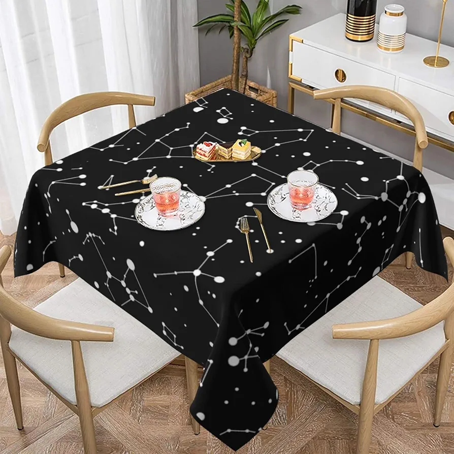 Square Tablecloth 54 X 54 Inch, Starry Constellation Table Cloth, Farmhouse Tablecloths for Kitchen Tables, Washable Spill Proof Polyester Table Cover for Party Dining Room Decoration