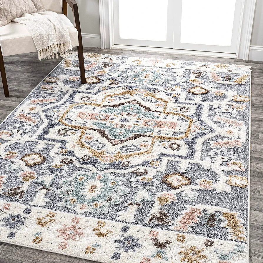 JONATHAN Y SNT109A-3 Aziza Persian Medallion High-Low Indoor Area -rug, Bohemian, Rustic, Vintage Easy -cleaning,Bedroom,Kitchen,Living Room,Non Shedding, Multi, 3 X 5