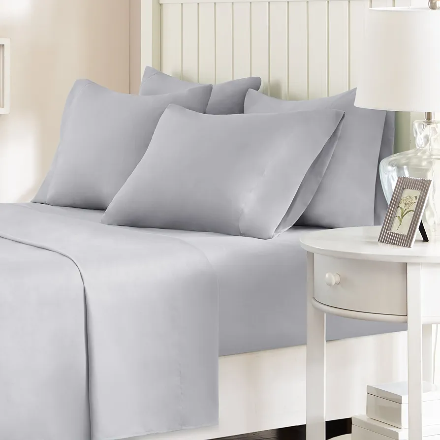 Comfort Spaces Microfiber Set 14" Deep Pocket, Wrinkle Resistant All Around Elastic-Year-Round Cozy Bedding Sheet, Matching Pillow Cases, King, Light Gray (CS20-0245)