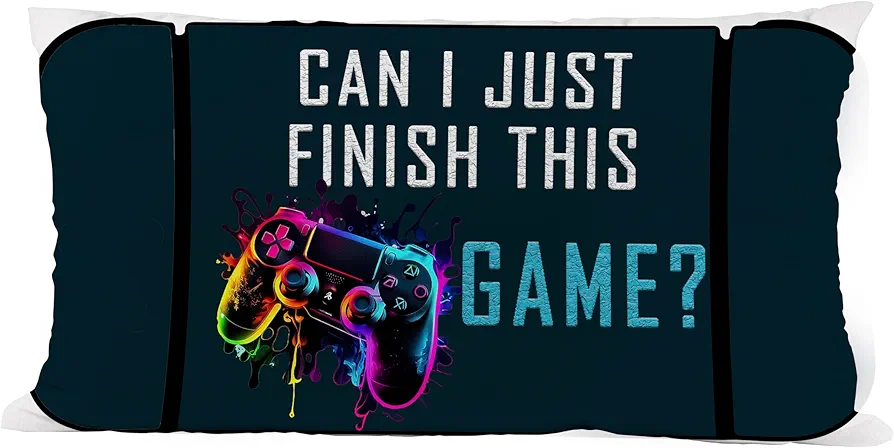 Can I Just Finish This Game Funny Gaming Soft Throw Pillow Covers 20x12 Inch Colorful Gamer Gift Accessories for Playroom/Game Room/Boys Bedroom/Kids Room