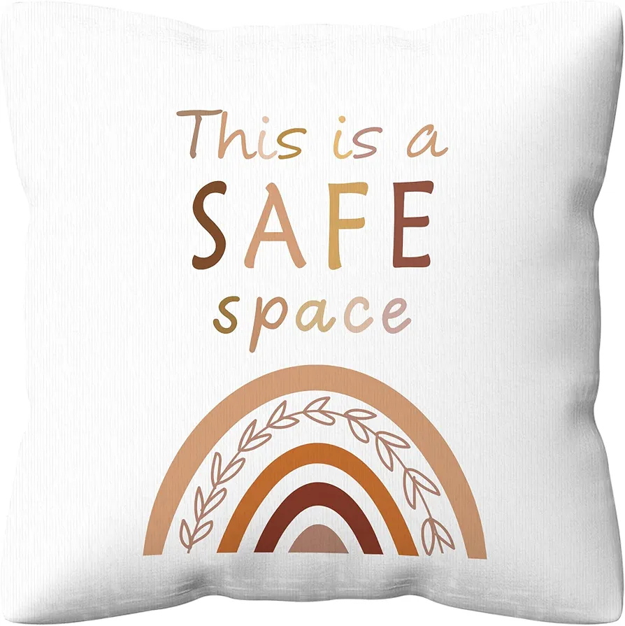 Inspirational Quotes This is a Safe Space Pillow Covers 18x18, Positive Teens Girls Boys Kids Gifts Throw Pillow Covers for Home Bedroom Psychology Counseling Therapy Office Room Decor