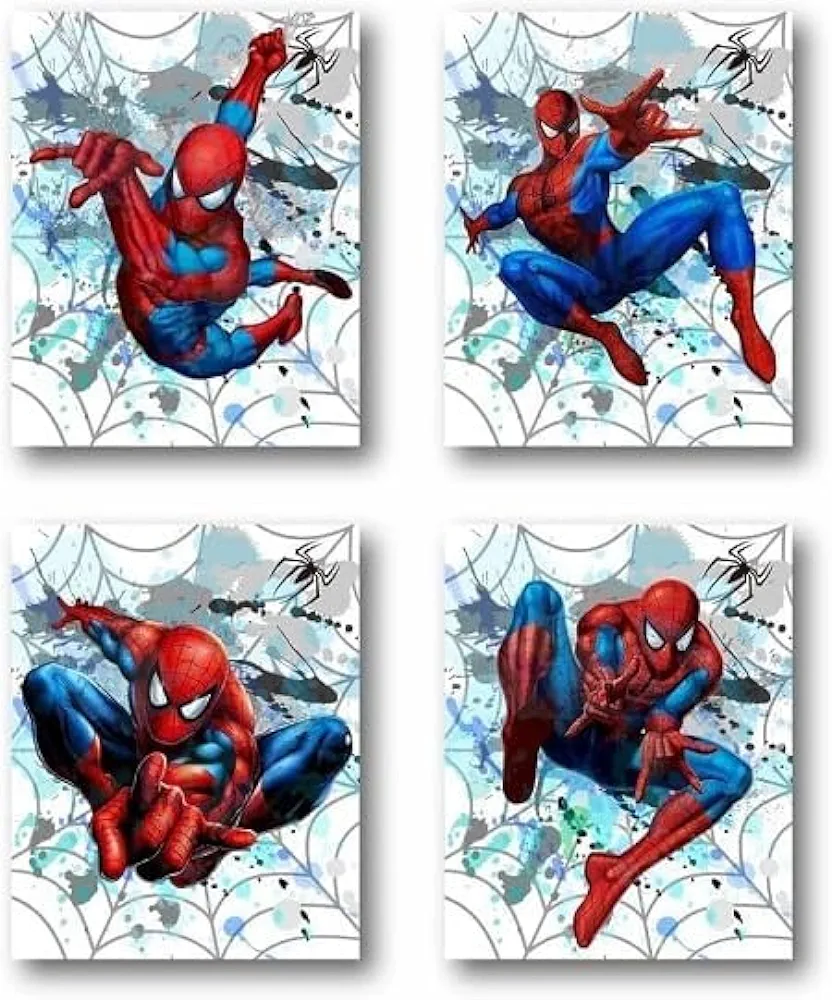 PurpleheARTs | Spiderman Watercolor Wall Art Poster Prints | Spiderman Wall Art | Set of 4 UNFRAMED ( 8'' x 10'' ) | Posters for Boys Room |Spiderman Room Decor, Avengers poster, Superheroes Poster, Avengers Wall Art, Spiderman posters for boys room