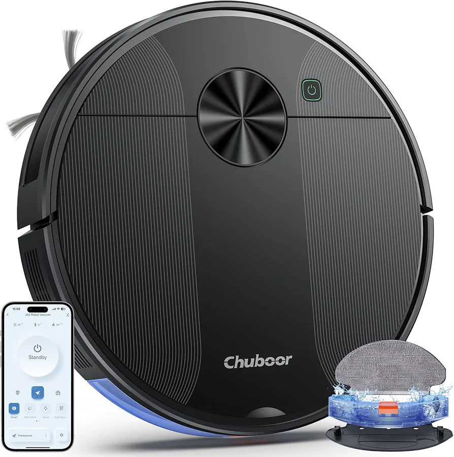 Chuboor Robot Vacuum Cleaner, 150 Min 3000Pa Powerful Robot Vacuum and Mop Combo, Super-Slim Smart Robotic Vacuums with App, Self-Charging Robotic Vacuum Cleaner