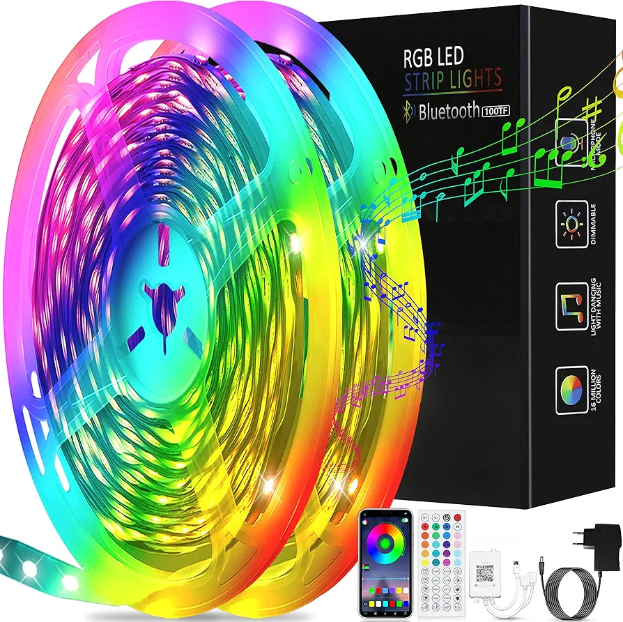 100ft LED Lights for Bedroom - RGB LED Strip Lights Music Sync Color Changing with Remote & App Control - Smart RGB Light for Room Home Wall Party Decor