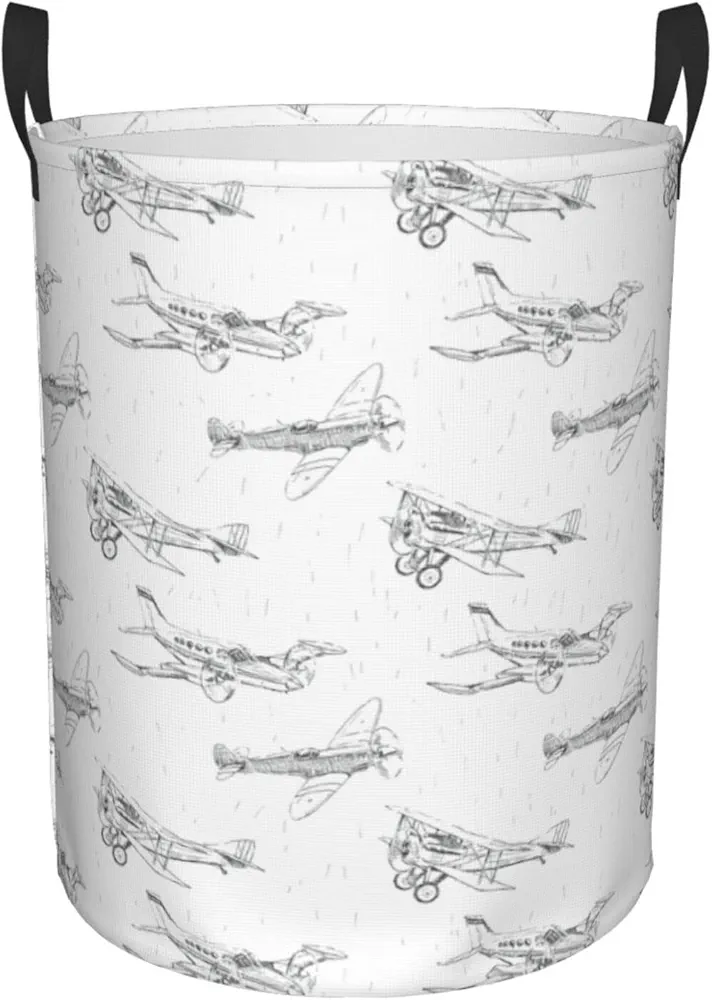 Laundry Basket Vintage Airplane Laundry Hamper Collapsible Dirty Clothes Baskets Round Laundry Bag With Handles For Bathroom Bedroom College Dorms Home Laundry Room Kids Room