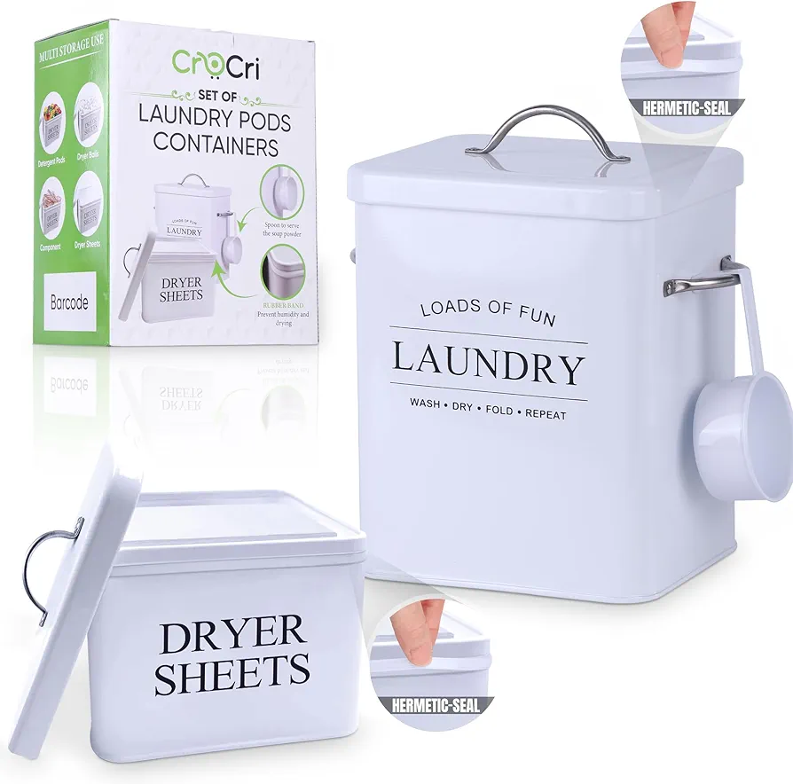 Laundry Pods Container and Dryer Sheet Container for Laundry Room Organization and Storage, Modern Farmhouse Laundry Room Decor, Laundry Organizer, Dryer Sheet Holder, Laundry Powder Container