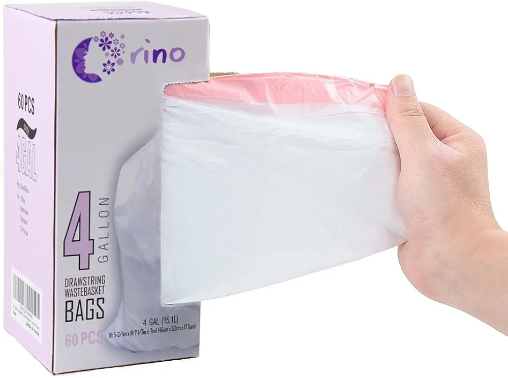 Ultra Strong Small Garbage Bags for Car Bath Room and Office 4 Gallon Drawstring Can Liner 0.7 mil White Unscented 60 Count Cat Litter Trash Bag for Small Trash Bin