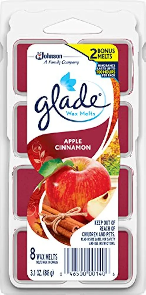 Glade Wax Melts Air Freshener, Scented Candles with Essential Oils for Home and Bathroom, Apple Cinnamon, 8 Count