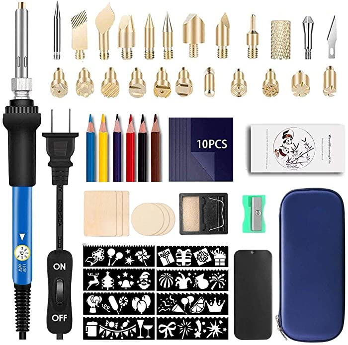 Wood Burning kit Wood Burning Tool with Soldering Iron,wood carving kit stencils Woodburner Temperature Adjustable with Soldering Iron Set Pyrography Wood Burning Pen woodburning Carving