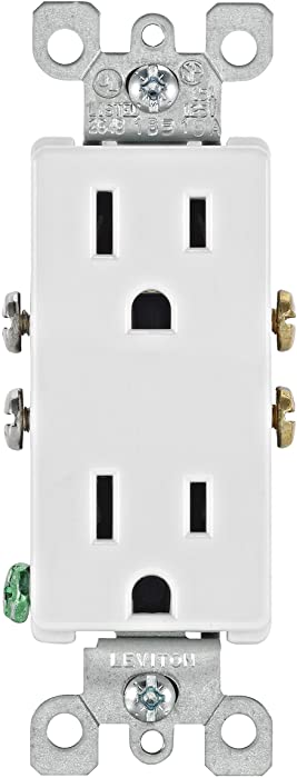 Leviton 5325-WMP 15 Amp, 125 Volt, Decora Duplex Receptacle, Residential Grade, Grounding, 10-Pack, White