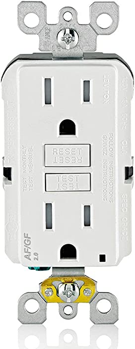 Leviton AGTR1-W SmartlockPro Dual Function AFCI/GFCI Receptacle, Wallplate Included, 15 Amp/125V, White