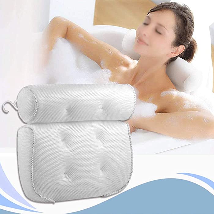 YYL Bath Pillow, 3D Air Mesh Spa Pillow with 6 Non Slip Suction Cups Bath Cushion for Neck Head Shoulder and Back Support