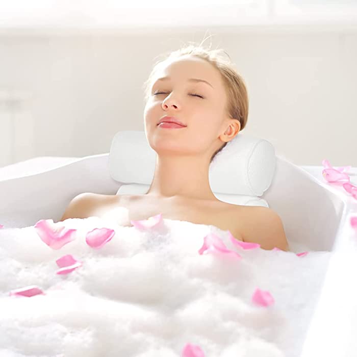 Luxury Spa Bath Pillow,Premium Waterproof Bath Pillow Cushion,Bath Tub Pillow with Suction Cups,Supports Head, Neck and Back in Tub,for Hot Tub, Jacuzzi, Spas