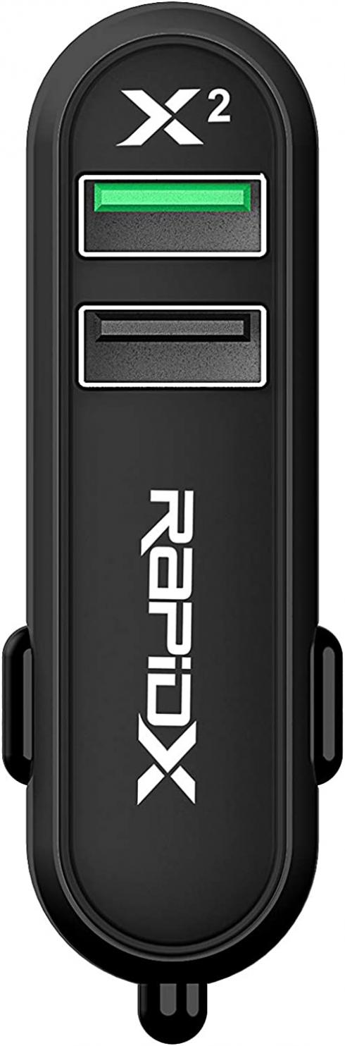 RapidX RXX2QCBLK X2 2 Port Car Charger with Quick Charge Black (RX-X2QCBLK)