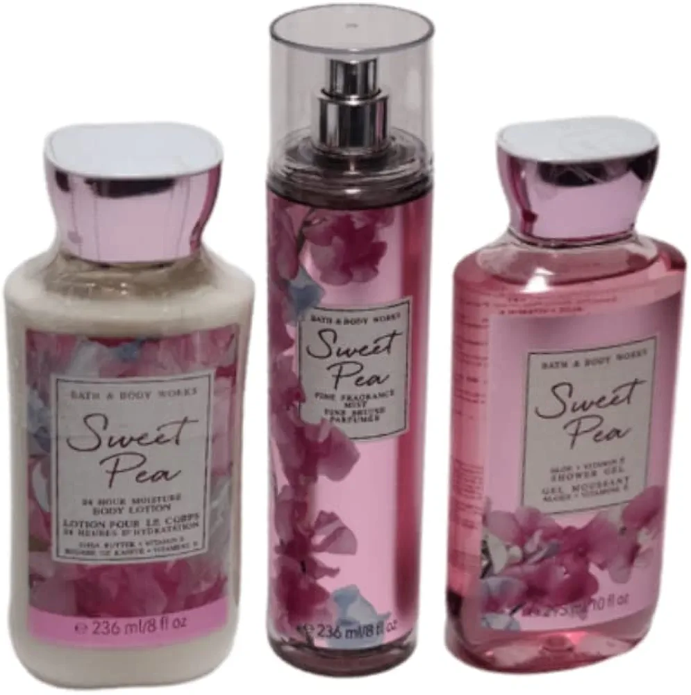 Bath and Body Works Sweet Pea Set, Body Lotion, Shower Gel and Fragrance Mist, Full Size