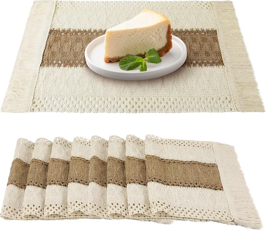 Bencailor 8 Pcs Placemats Anti Slip and Heat Resistant Table Mat Natural Rolling Washable Rustic Style Mat for Dining Room Restaurant Kitchen Protection (Classic, Cotton Linen)