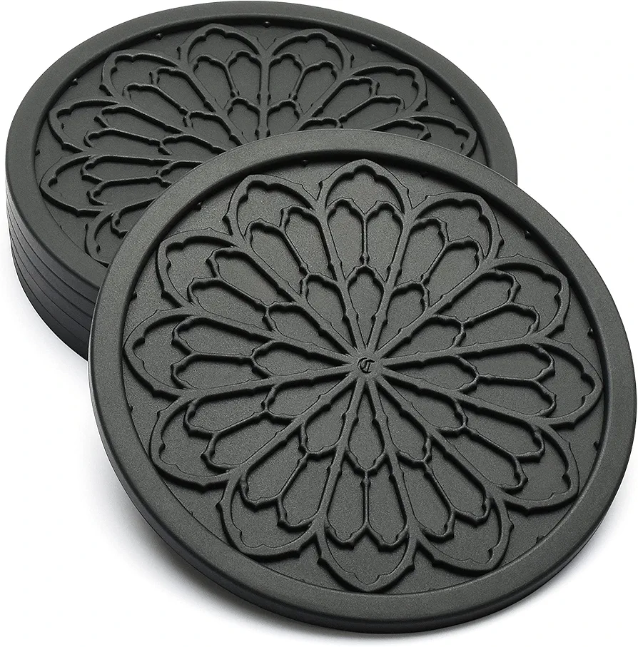 Silicone Coasters for Drinks - 6 Pack 4" Drink Coasters for Aesthetic Room Decor - Goth Accessories for Kitchen Gadgets by COASTERFIELD (Black)