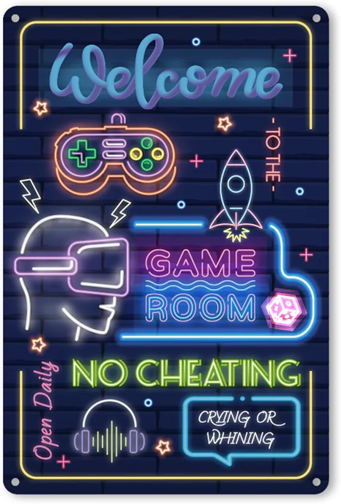 Welcome to the Game Room Sign, 11.8x7.8in Gaming Room Wall Decor Pre-Drilled Hanging Gamer Bedroom Decor for Boy Girlfriend Room Decoration Art Accessories Posters Furniture