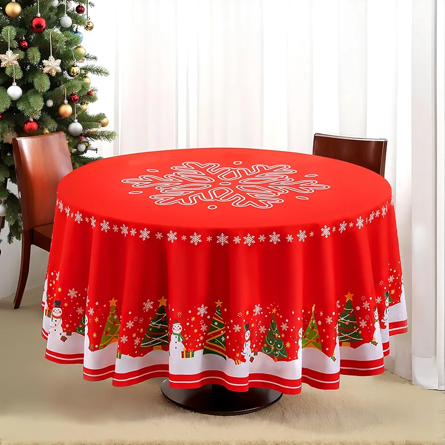 Suppromo Round Christmas Tablecloth 60 Inch Red Christmas Table Cloth for Holiday Party Dining Room Home Christmas Table Decorations