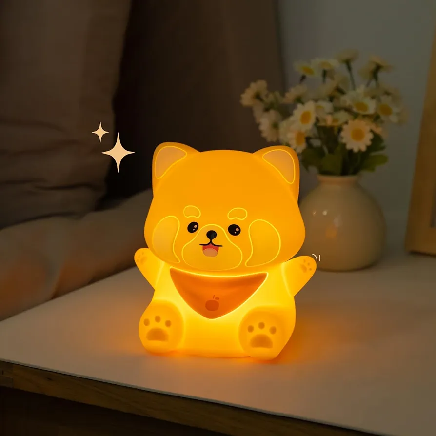 Cute Red Panda Night Light, Rechargeable Nightlight for Kids Room with Timer, Dimmable Touch Soft Silicone Animal Night Light for Kids, Squishy Lamp for Baby Nursery Boys Girls Bedroom